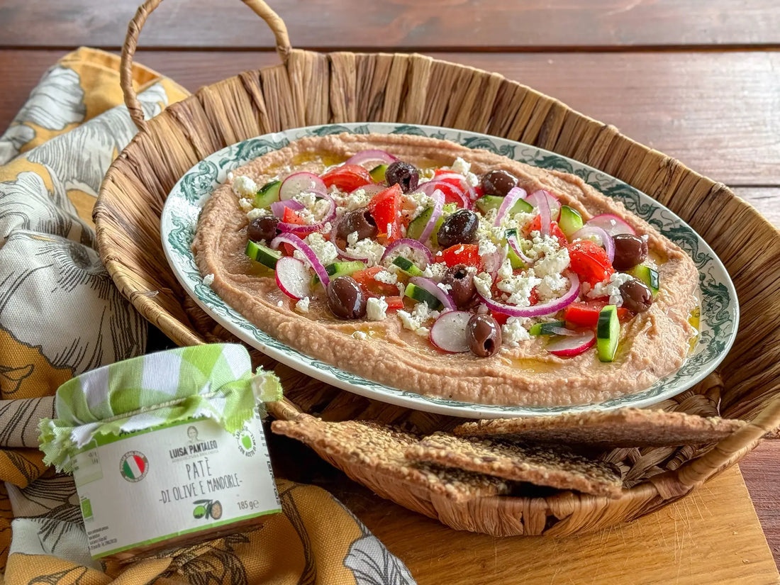 Hummus di ceci e patè di olive e mandorle