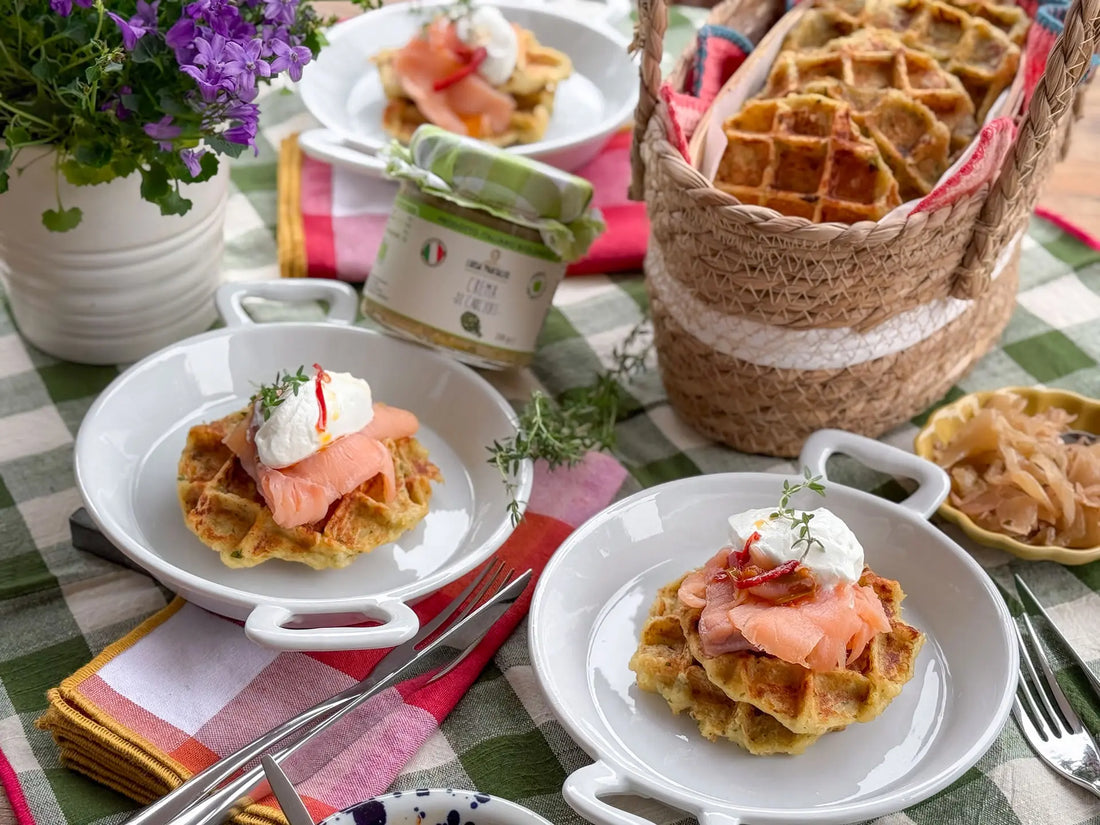 Waffle di patate e crema di carciofi
