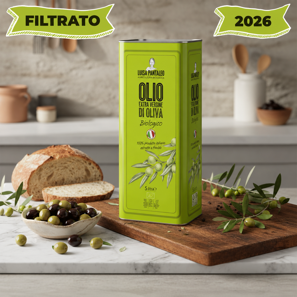 FILTRATO Olio extravergine d’Oliva Biologico Sostenibile 5 Litri – Nuovo Raccolto 2026 - Spedizione da metà Novembre